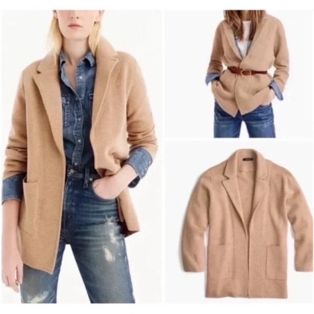 J. Crew 365 Sophie Tan Open Front Cotton/Merino Wool Blend Sweater Blazer S